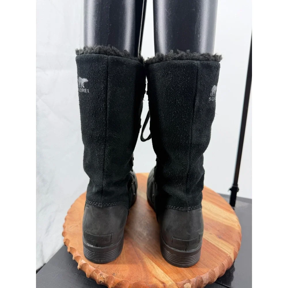 Sorel Emelie Boots Lace Up Winter Boots sz 8.5 Black Waterproof Leather NL2680
